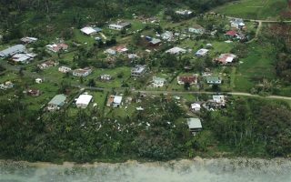 An aerial view of damage is seen on the atoll of Aitutaki in the Cook Island Friday, Feb. 12, 2010, after tropical cyclone Pat hit early Thursday. Cyclone Pat spared the main island of Rarotonga but was one of the biggest storms to hit the low-lying coral atoll of Aitutaki in about 20 years, damaging 90 percent of the houses on the island of 2,000 people, said Inspector Teri Pati of the National Disaster Management Center on Rarotonga. (AP Photo/Mata Manapori) ** NEW ZEALAND OUT, FAIRFAX OUT **