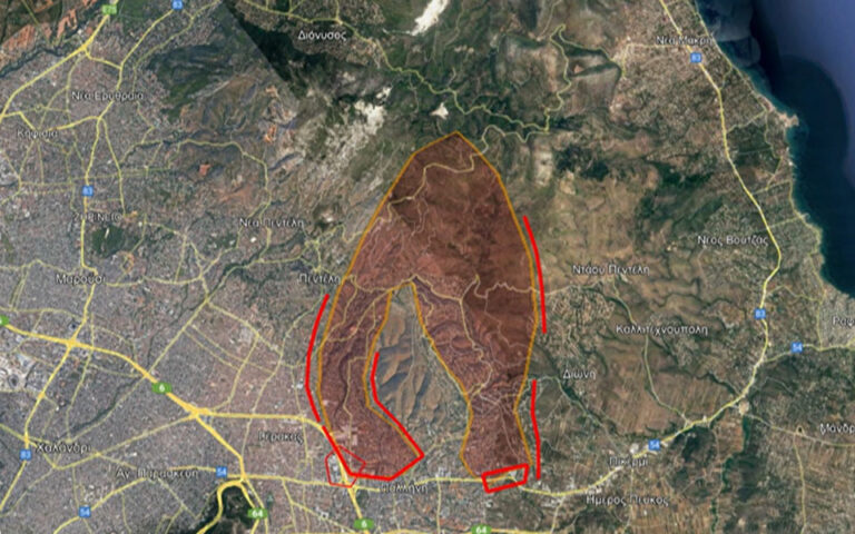 Φωτιά στην Πεντέλη: Πού υπάρχουν ενεργά μέτωπα (χάρτης)