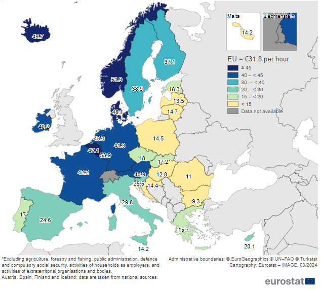 Eurostat: Στα 15,7 ευρώ το ωριαίο κόστος εργασίας στην Ελλάδα-1